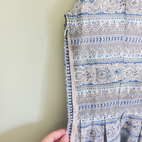 Vtg 1950s Blue Print Patterned Sun Dress Size XS Sock Hop Tea Length Rockabilly - Picture 5 of 15